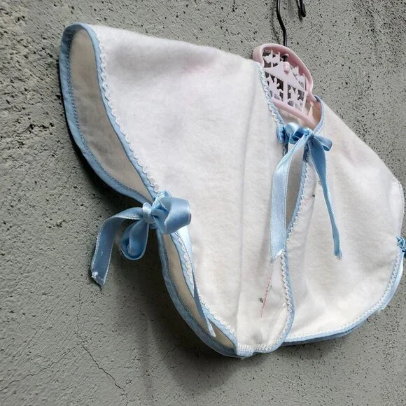 Vintage Baby Cape White Flannel with Blue Ribbon Trim Hand Embroidery - Picture 9 of 9
